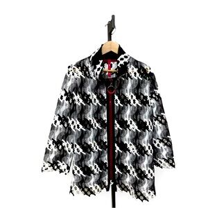 IC BY CONNIE K Black & White Modern Zip Blazer Sz Large‎